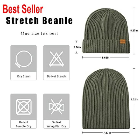 Merino Wool Cuff Beanie Unisex Warm Winter Cap Stretchy Knitted Cozy Chic main image 5